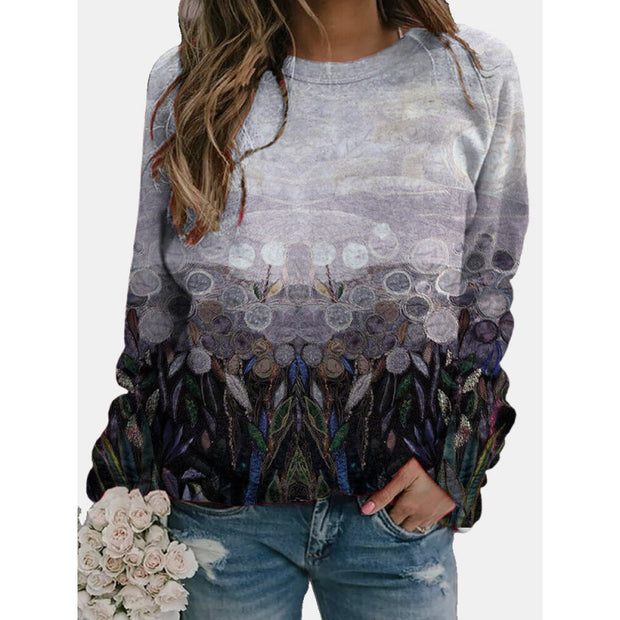 Fashion Floral Print Long-sleeved Women's Sweater
