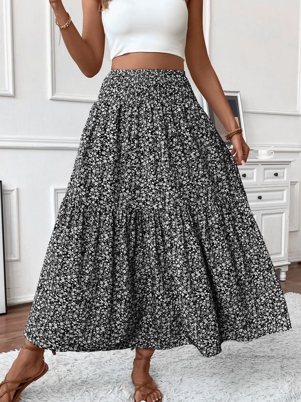 Small Floral Three-layer Long Patchwork Skirt