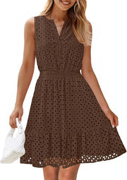 Women's Sleeveless  Dress V-neck Hollow Out