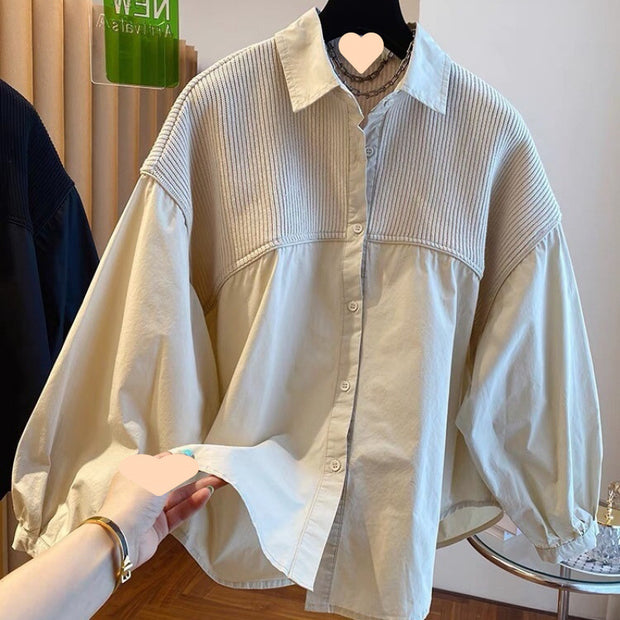 Loose Casual Knitted Stitching Shirts Women
