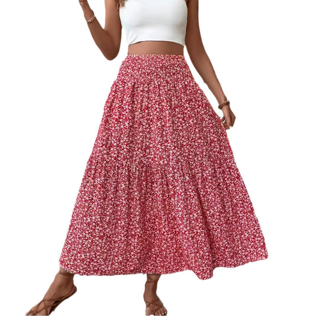 Small Floral Three-layer Long Patchwork Skirt