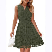 Women's Sleeveless  Dress V-neck Hollow Out