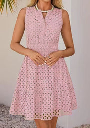 Women's Sleeveless  Dress V-neck Hollow Out