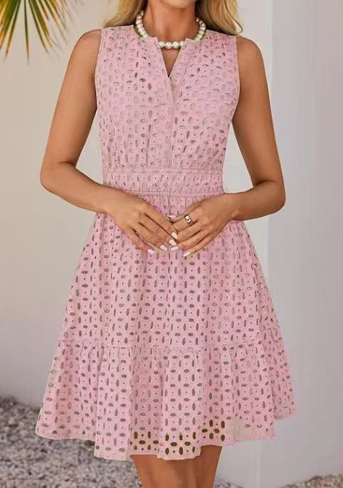 Women's Sleeveless  Dress V-neck Hollow Out