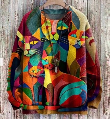 Fashion Floral Print Long-sleeved Women's Sweater