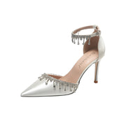Satin Strap Tassel Chain High Heels