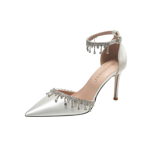 Satin Strap Tassel Chain High Heels