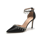 Satin Strap Tassel Chain High Heels