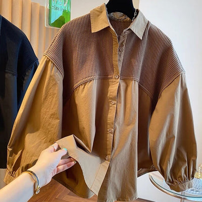 Loose Casual Knitted Stitching Shirts Women