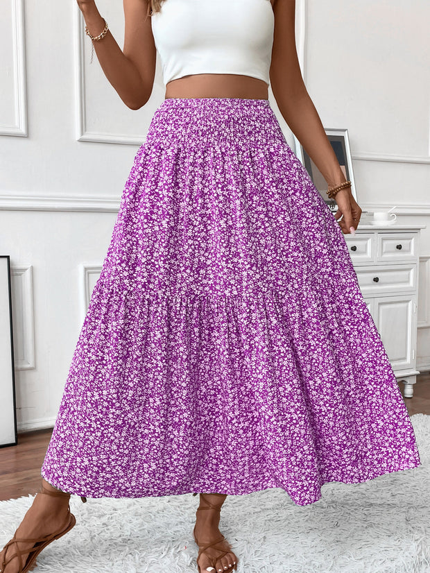 Small Floral Three-layer Long Patchwork Skirt