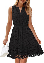 Women's Sleeveless  Dress V-neck Hollow Out