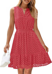 Women's Sleeveless  Dress V-neck Hollow Out