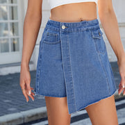 European And American Washed Casual Slimming Cut Edge Denim Skirted Leggings