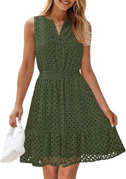 Women's Sleeveless  Dress V-neck Hollow Out