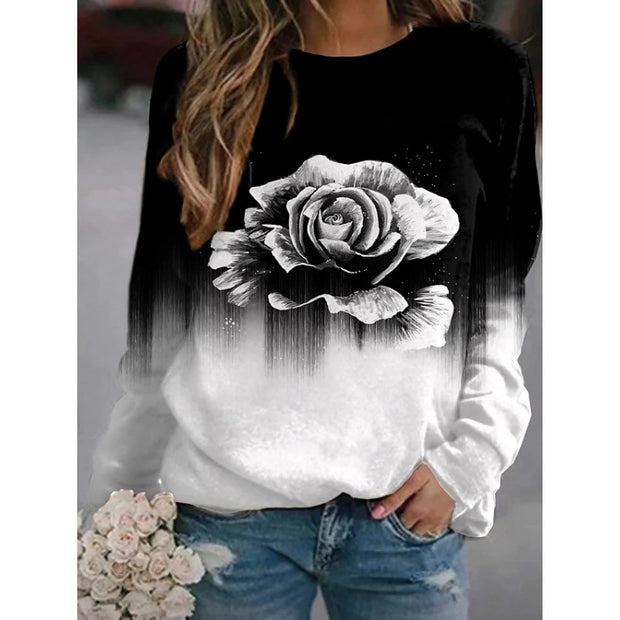 Fashion Floral Print Long-sleeved Women's Sweater
