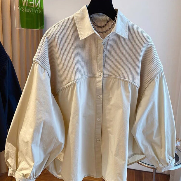 Loose Casual Knitted Stitching Shirts Women