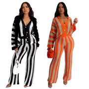 Knitted Sweater Fashion Sexy Cutout Wide Leg Knitted Two-piece Sweater