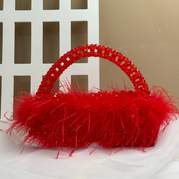 Large Ostrich Feather Handmade Beaded Feather Handbag