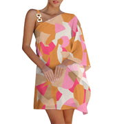 Women's Printed Chain Strap Half Off-shoulder Dress
