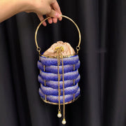 Fashion Metal Hand-woven Shiny Rhinestone Quartz Rope handbag