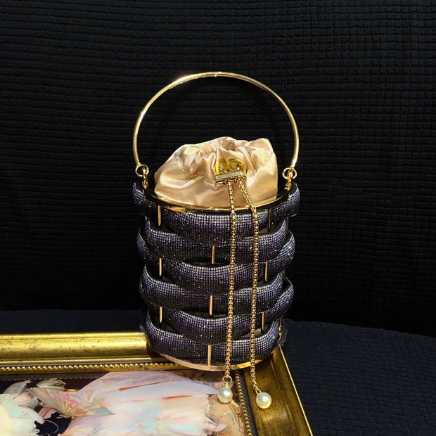 Fashion Metal Hand-woven Shiny Rhinestone Quartz Rope handbag