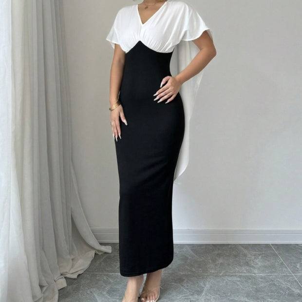 Ladies Elegant Casual V-neck Short Sleeved Dress