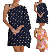 Women's Printed Chain Strap Half Off-shoulder Dress