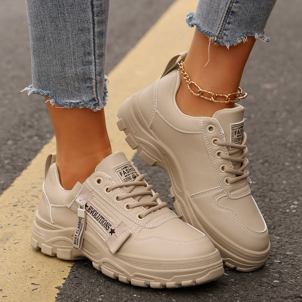 Side-Zipper Design,Thick-soled For Women Sneakers