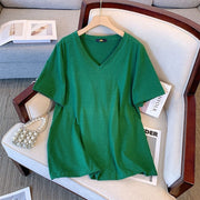 Summer Pure Cotton Short Sleeve T-shirt Top V-neck Loose