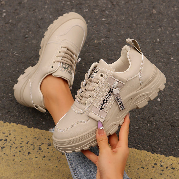 Side-Zipper Design,Thick-soled For Women Sneakers