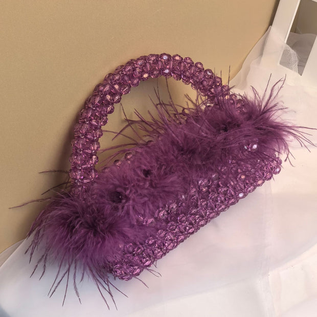 Large Ostrich Feather Handmade Beaded Feather Handbag