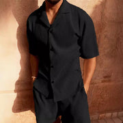 Corduroy Casual Polo Collar Men's Shorts Set