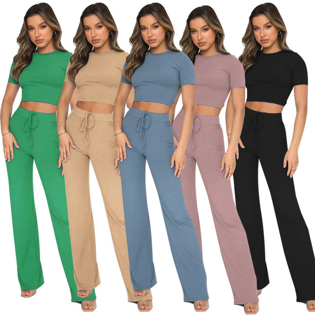Casual Set Female Solid Color High-elastic