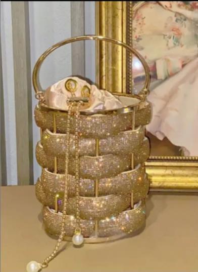 Fashion Metal Hand-woven Shiny Rhinestone Quartz Rope handbag