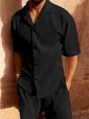 Corduroy Casual Polo Collar Men's Shorts Set