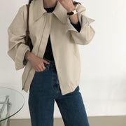 Casual Long Sleeve Leather Coat Women