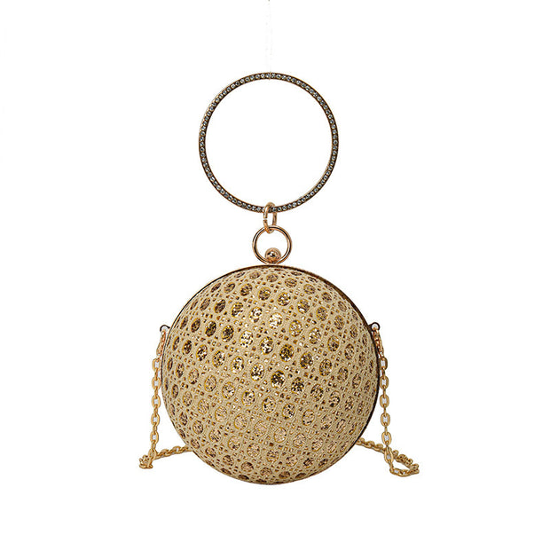 Diamond Retro Shoulder Bag Women's Crossbody Chain Round Bag